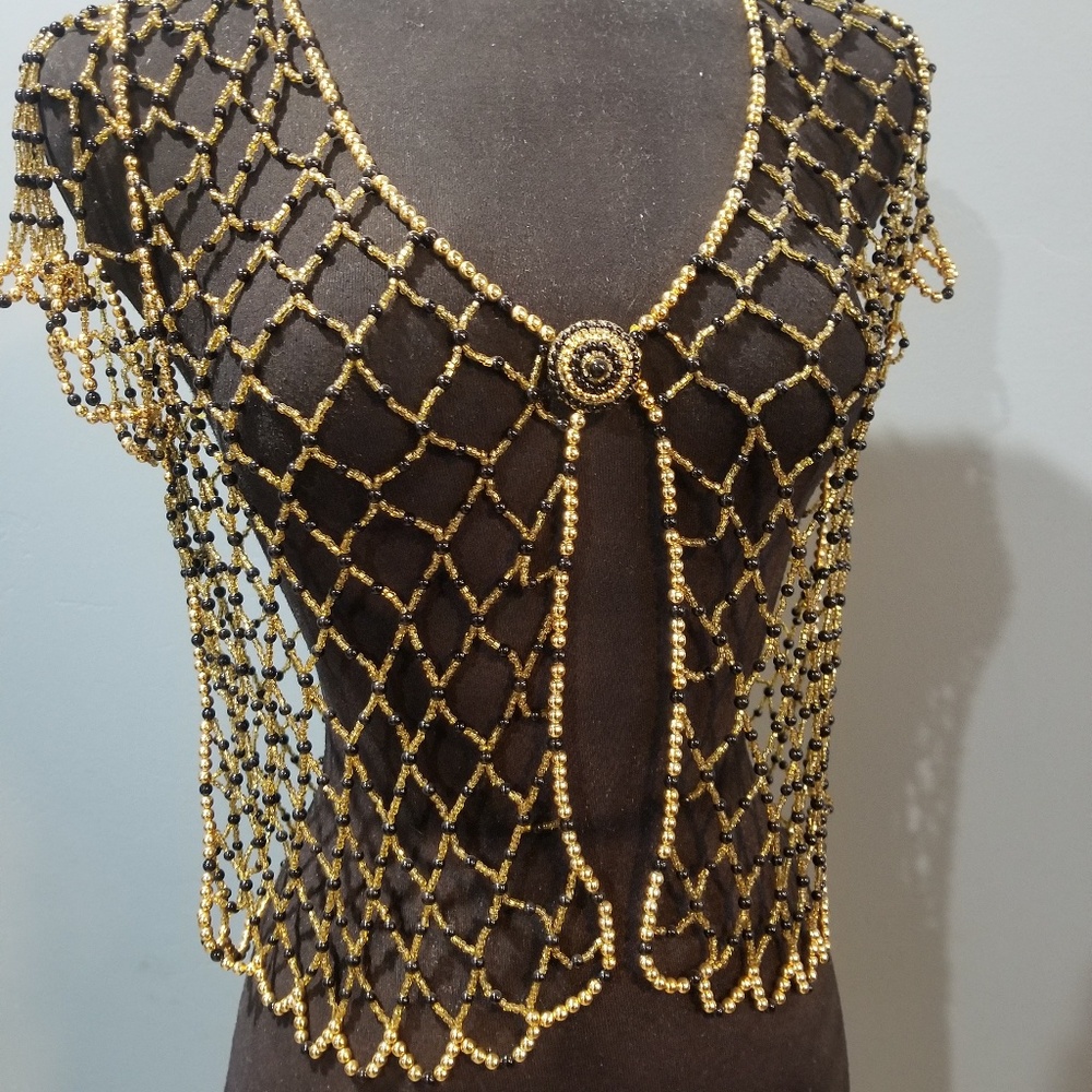 Glass beaded fish net netted cover up wrap